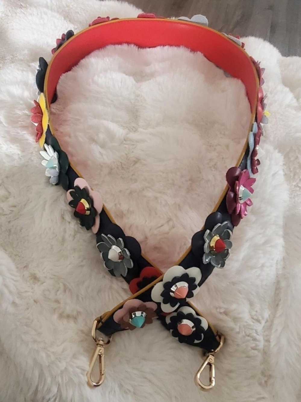 Women’s Floral Embellished Bag Strap - Blue with Multicolor Flowers